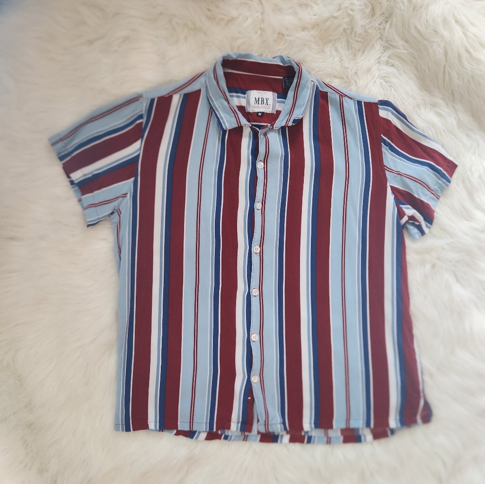 Mens Stripe Short Sleeve Button Up Shirt (Size M) - Picture 12 of 12
